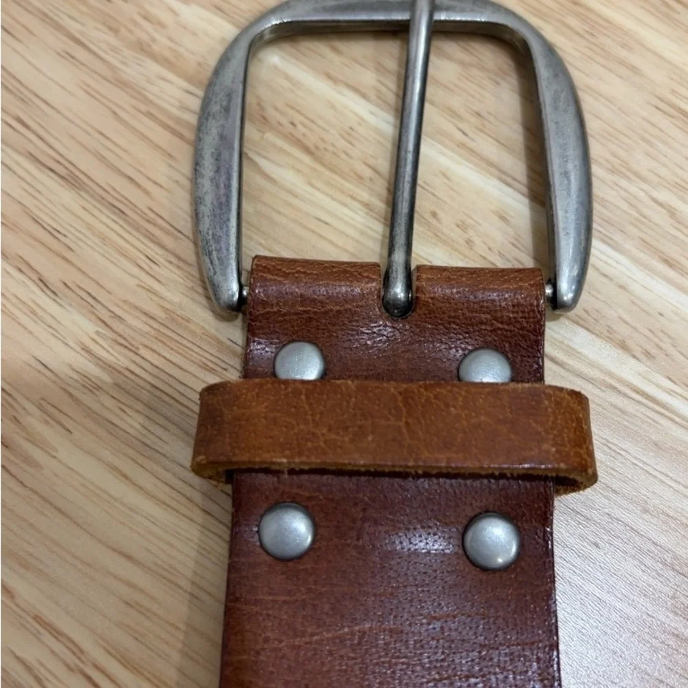 Men's Brown Leather Belt with Silver Buckle
